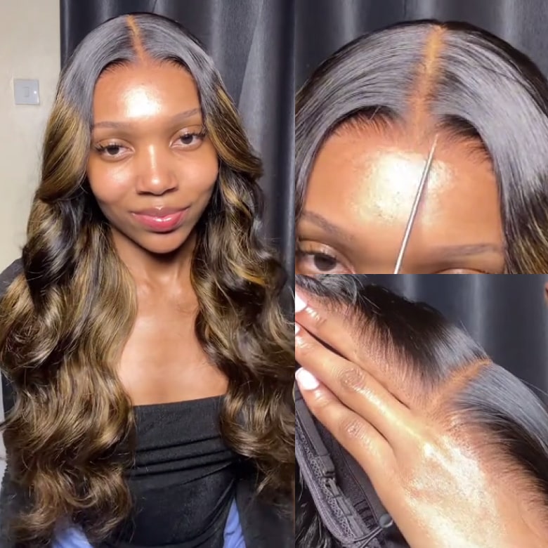 Klaiyi Ombre Brown Balayage Highlight Body Wave 7x5 Bye Bye Knots Wig Precolored Human Hair Lace Wig