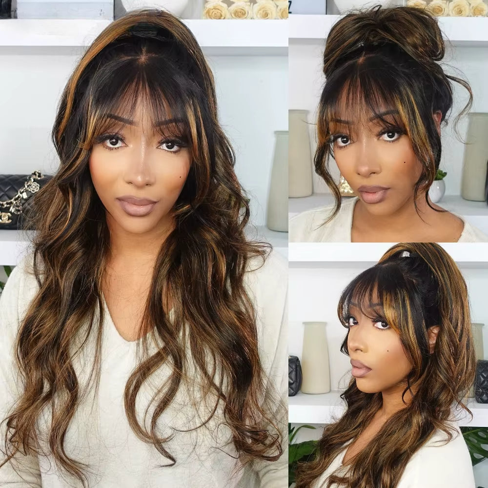 Klaiyi Ombre Brown Balayage Highlight Body Wave 7x5 Bye Bye Knots Wig Precolored Human Hair Lace Wig