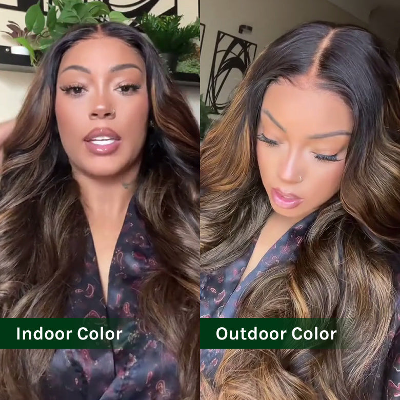 Klaiyi Ombre Brown Balayage Highlight Body Wave 7x5 Bye Bye Knots Wig Precolored Human Hair Lace Wig