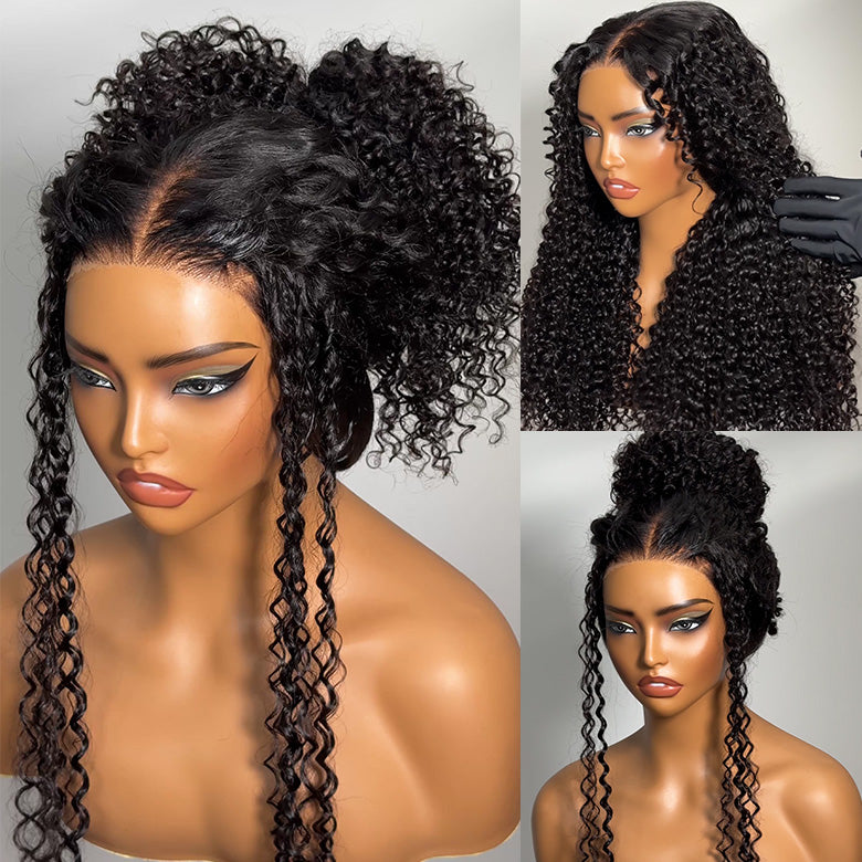 Klaiyi 7x5 Pre-Cut Lace Wig Bleach Knots Wigs Put On and Go Jerry Curly Human Hair Wig Beginner Wig
