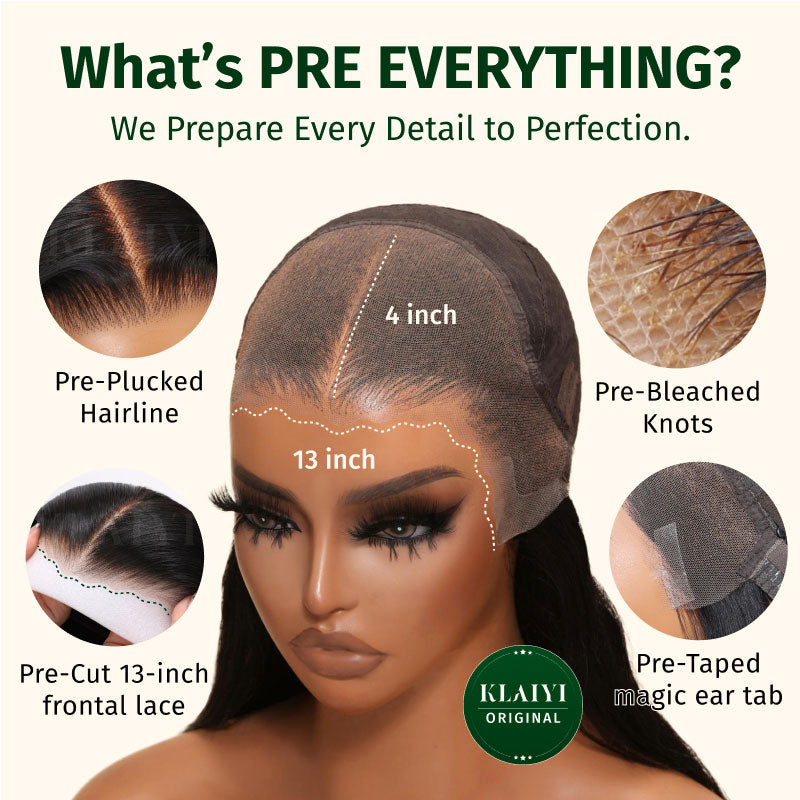 Klaiyi 13x4 3D Fluffy Body Wave Lace Frontal Wig with Curtain Bangs & Layers Pre everything Put on and Go Human Hair Wigs