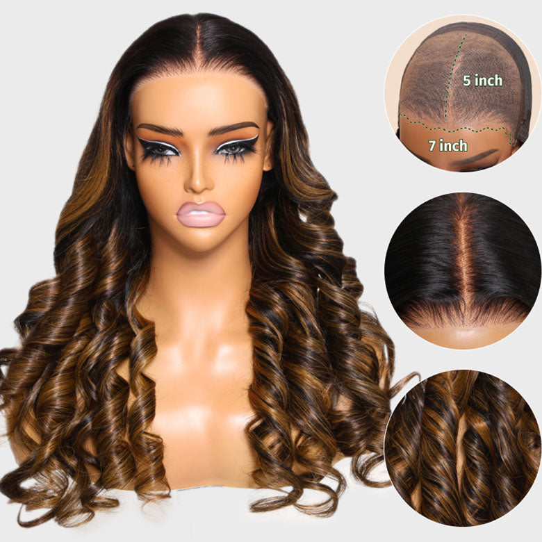 $100 OFF | Code: SAVE100 Klaiyi Dark Root Brown Balayage Highlight 3D Body Wave Bye Bye Knots Wig