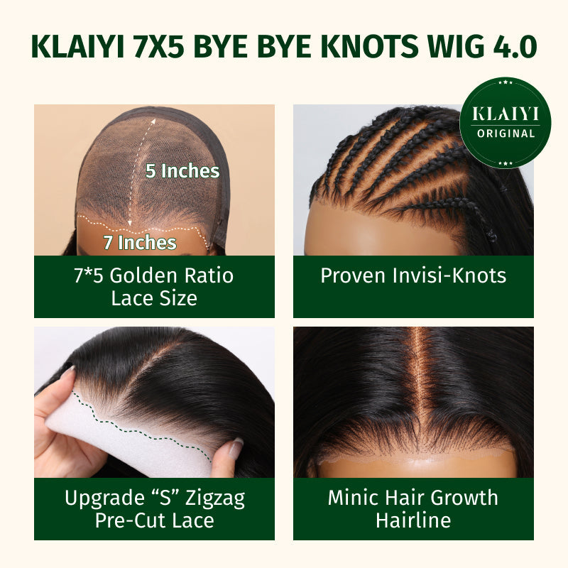Klaiyi Ombre Highlight Blonde Body Wave 7x5 Bye Bye Knots Lace Wig Human Hair Put on and go Wigs