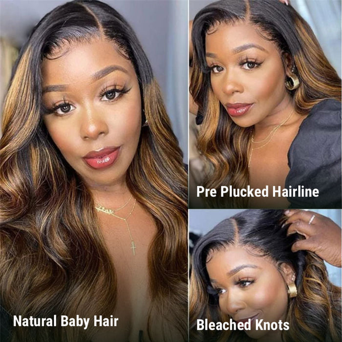 $100 OFF | Code: SAVE100 Klaiyi Dark Root Brown Balayage Highlight 3D Body Wave Bye Bye Knots Wig
