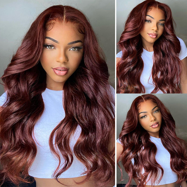 Klaiyi Brunette Auburn Copper 7x5 Pre everything Lace Frontal Wig Body Wave Virgin Human Hair Reddish Brown Color