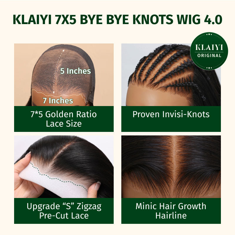 Klaiyi Kinky Curly 7x5 Bye Bye Knots Wigs with 4C Realistic Kinky Edge Bleached Knots Wig