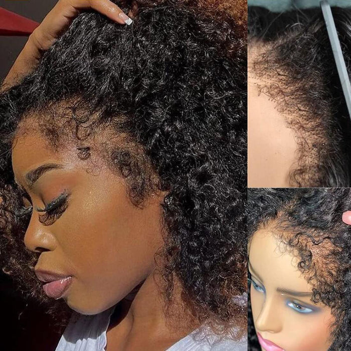 Klaiyi Kinky Curly 7x5 Bye Bye Knots Wigs with 4C Realistic Kinky Edge Bleached Knots Wig