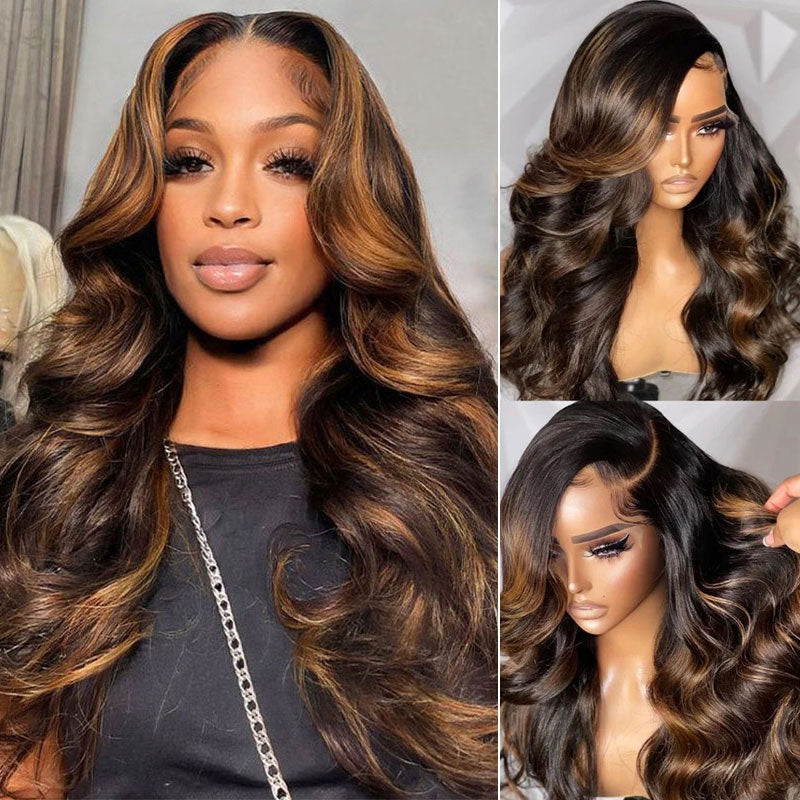 $100 OFF | Code: SAVE100 Klaiyi Dark Root Brown Balayage Highlight 3D Body Wave Bye Bye Knots Wig