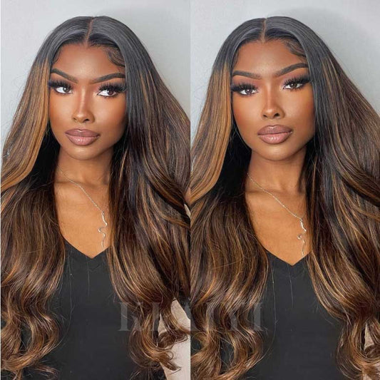Buy 1 Get 1 Free,Code:BOGO |  Brown Balayage Highlight 3D Bouncy Body Wave 7x5 Bye Bye  Knots Wig