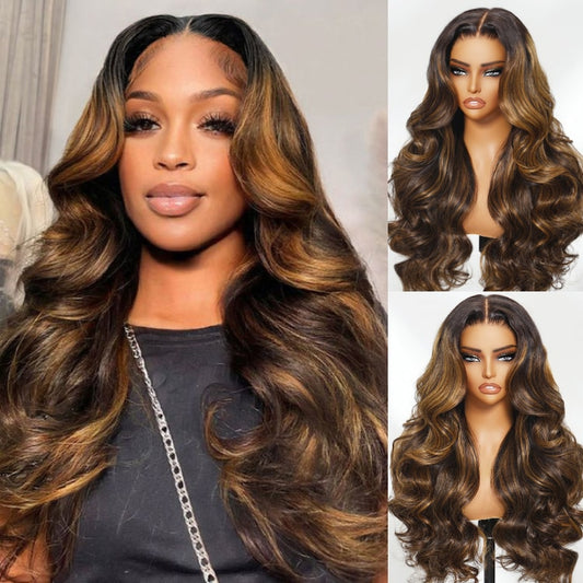 Extra 50% Off Code HALF50 | Klaiyi Dark Root Brown Balayage Highlight Body Wave Bye Bye Knots Wig