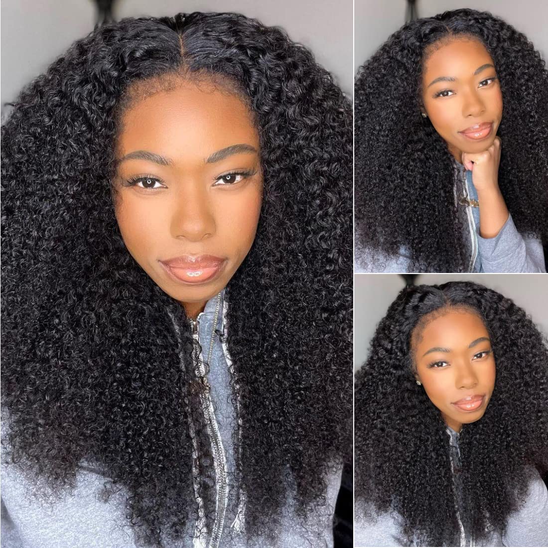 Klaiyi Kinky Curly 7x5 Bye Bye Knots Wigs with 4C Realistic Kinky Edge Bleached Knots Wig