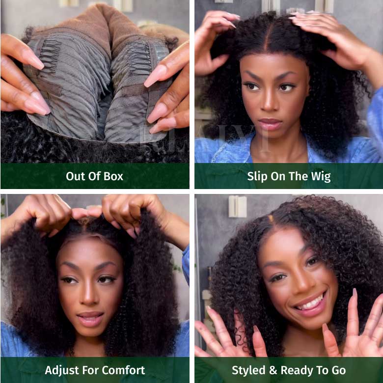 Klaiyi Kinky Curly 7x5 Bye Bye Knots Wigs with 4C Realistic Kinky Edge Bleached Knots Wig