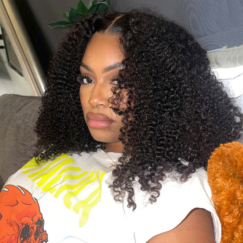 Klaiyi 4c Kinky Edge Kinky Curly Skin Melt 7x5 Bye Bye Knots Wig Virgin Human Hair Natural Hairline