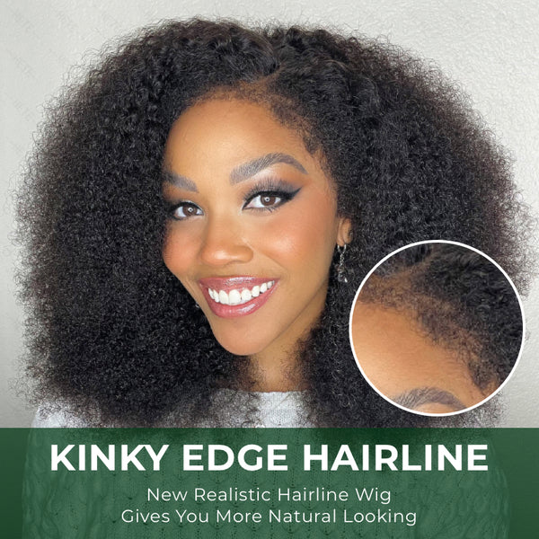 Klaiyi Kinky Curly 7x5 Bye Bye Knots Wigs with 4C Realistic Kinky Edge Bleached Knots Wig