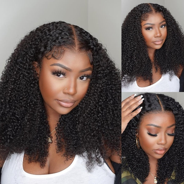Klaiyi Kinky Curly 7x5 Bye Bye Knots Wigs with 4C Realistic Kinky Edge Bleached Knots Wig
