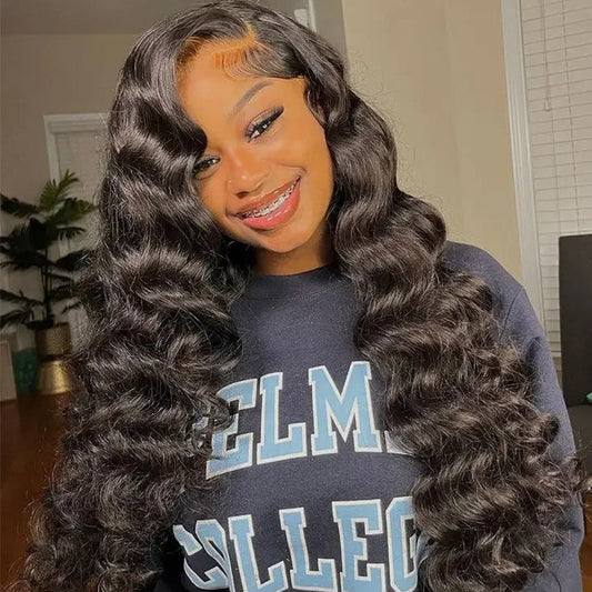 Klaiyi Loose Deep Wave 13x4 Pre everything™ Lace Frontal Wig Put on and Go Glueless Human Hair Wigs