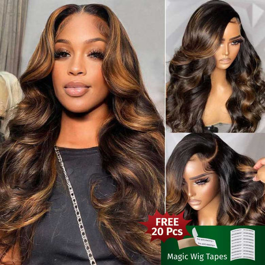 All Wigs Under $100 | Klaiyi Dark Root Brown Balayage Highlight Body Wave Lace Front Wig Flash Sale