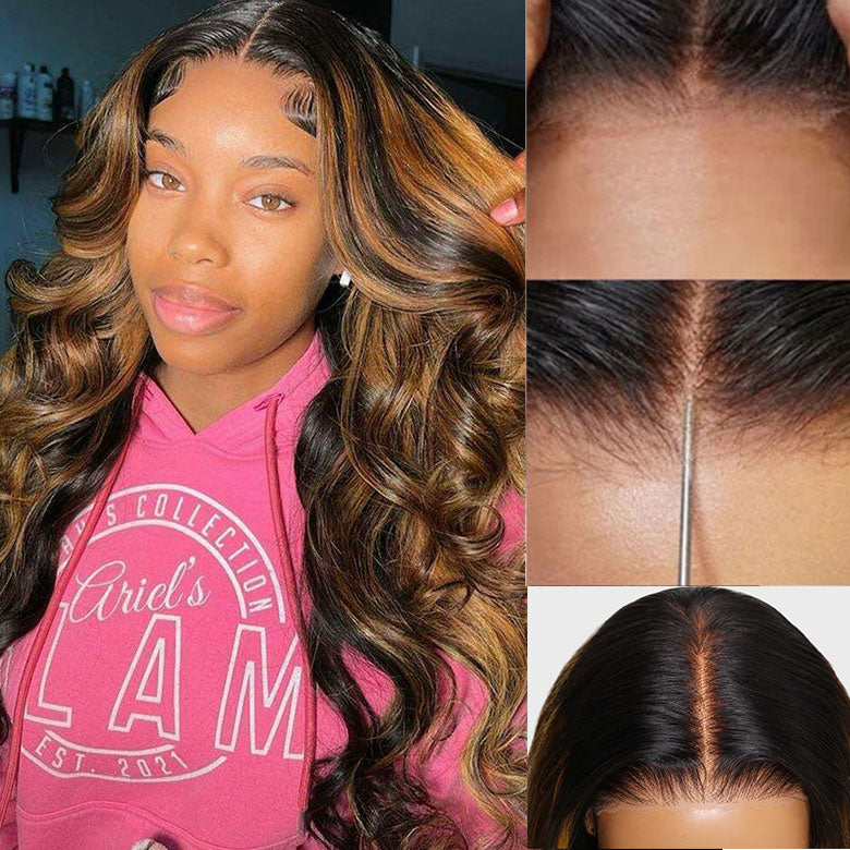 $100 OFF | Code: SAVE100 Klaiyi Dark Root Brown Balayage Highlight 3D Body Wave Bye Bye Knots Wig
