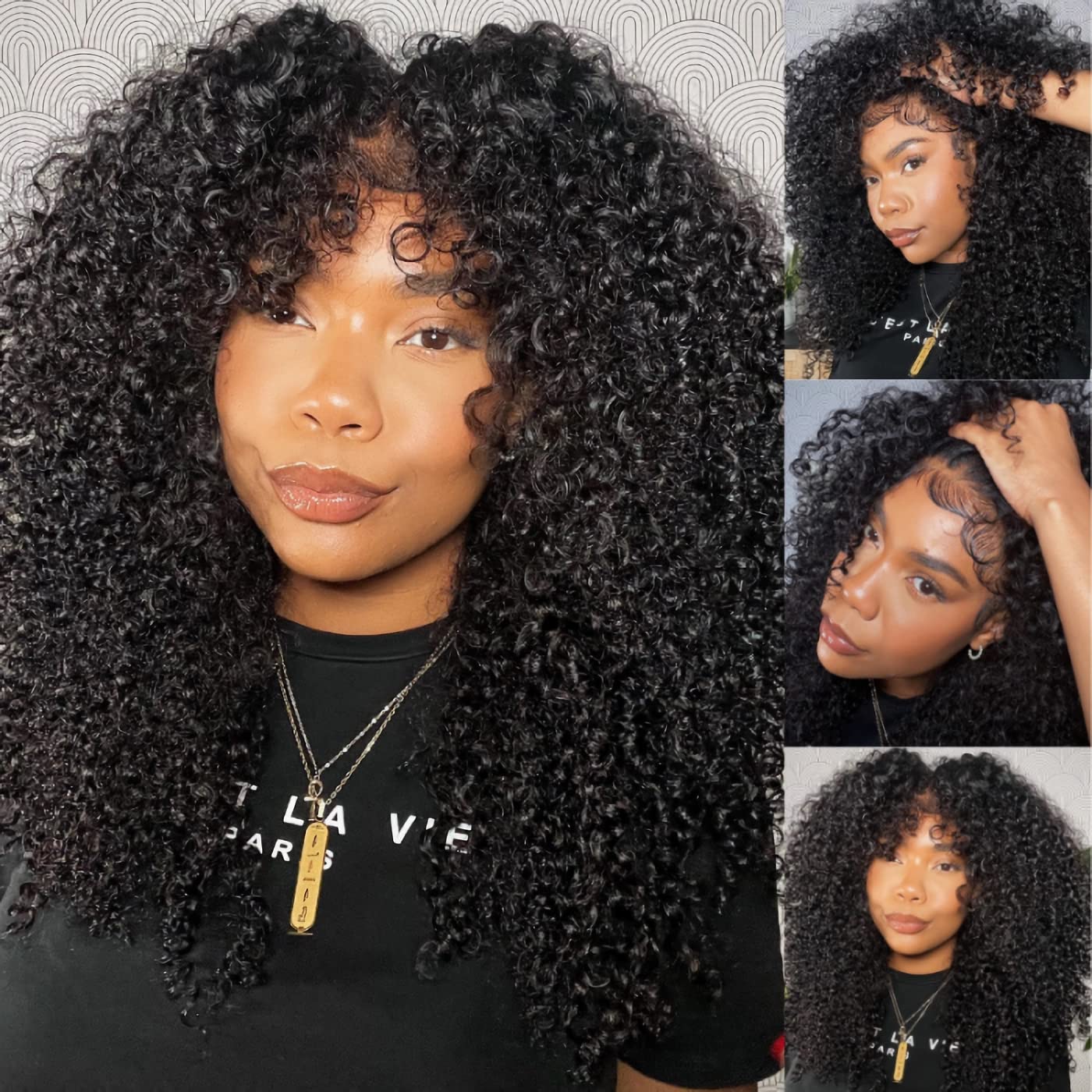 Klaiyi Kinky Curly 7x5 Bye Bye Knots Wigs with 4C Realistic Kinky Edge Bleached Knots Wig