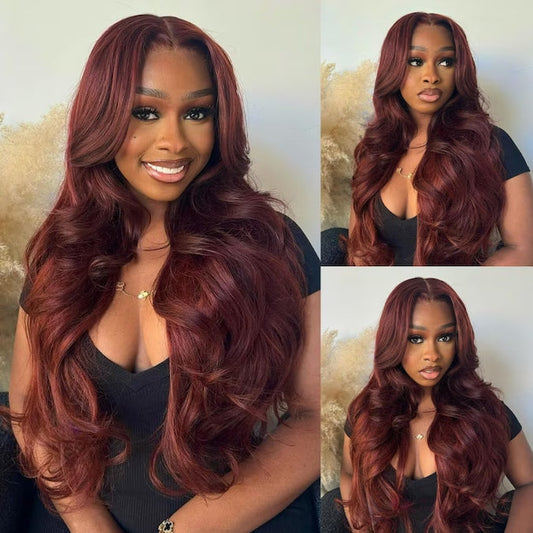 Klaiyi Brunette Auburn Copper 7x5 Pre everything Lace Frontal Wig Body Wave Virgin Human Hair Reddish Brown Color