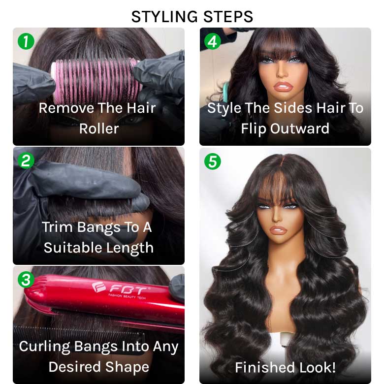 Klaiyi 13x4 /7x5 3D Fluffy Body Wave Lace Frontal Wig with Bangs & Layers Pre everything Wigs Human Hair Flash Sale