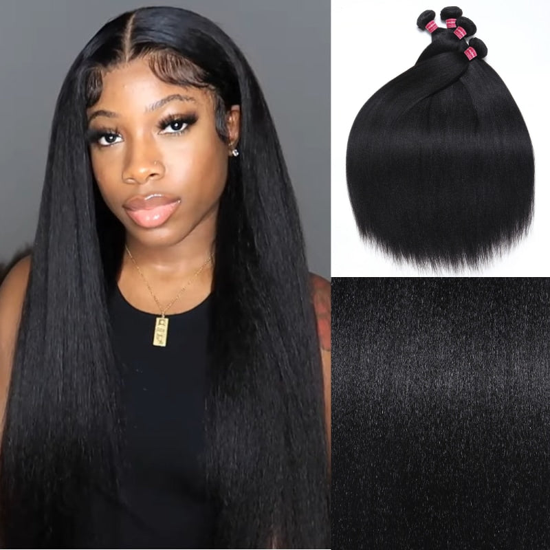 Klaiyi Yaki Straight Bundles Flash Sale Brazilian Human Virgin Hair Most Natural Yaki Weave 2/3/4 Bundles/Pack
